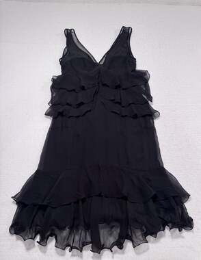 Richard Chai Black Chiffon Ruffle V-Neck Sleeveless Dress Size 4